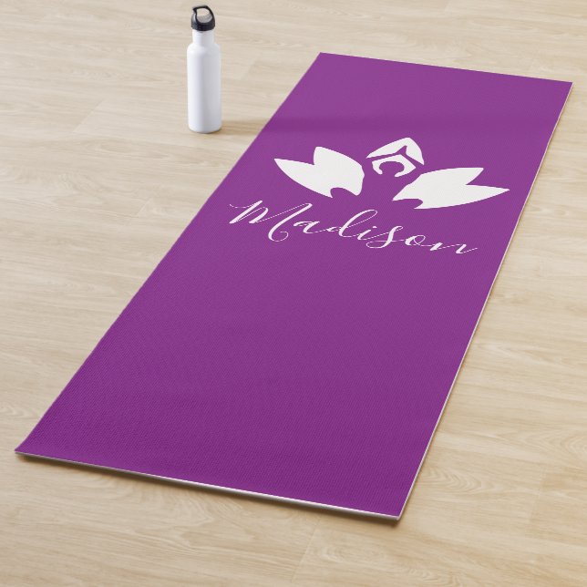 Personalized, Purple Lotus and Yoga Pose silhouett Yoga Mat (In Situ)