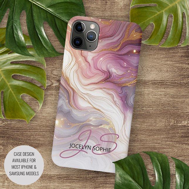 Personalized Purple Mauve Pink Gold Marble Pattern Case-Mate iPhone Case (Creator Uploaded)