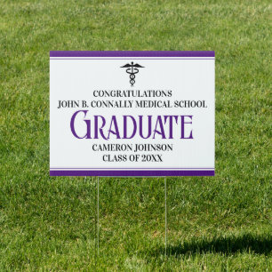 Personalized Purple Medical School Graduate Yard Sign