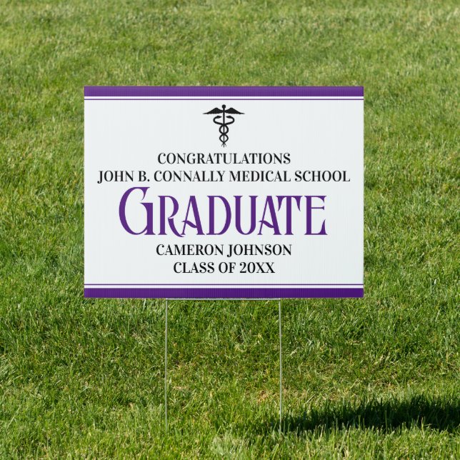Personalized Purple Medical School Graduate Yard Sign (Insitu)