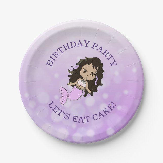 Personalized Purple Mermaid Birthday Cake Plates (Front)