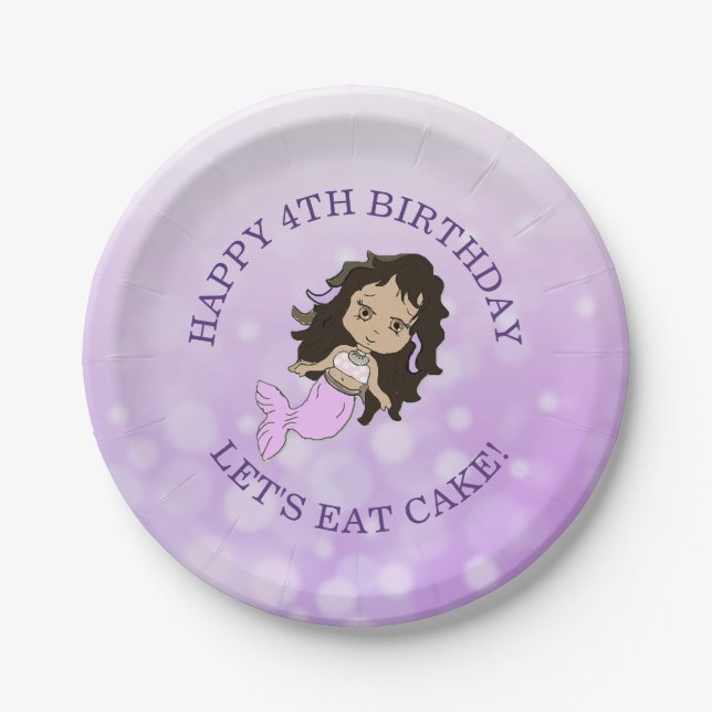 Personalized Purple Mermaid Birthday Cake Plates (Front)