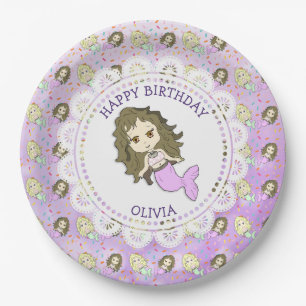 Personalized Purple Mermaid Birthday Plates