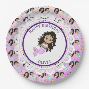 Personalized Purple Mermaid Birthday Plates