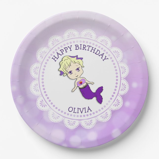 Personalized Purple Mermaid Birthday Plates (Front)