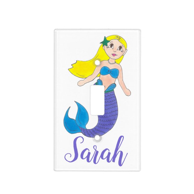 Personalized Purple Mermaid Girl Bedroom Bathroom Light Switch Cover (Front)