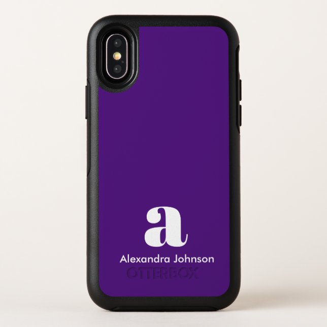 Personalized Purple Modern Monogram Minimal Name Otterbox iPhone Case (Back)