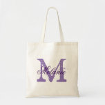 Personalized purple monogram wedding tote bag<br><div class="desc">Personalized deep purple monogram wedding tote bag for bride's crew. Elegant plum color logo design with monogrammed letter initial and stylish script calligraphy typography. Cute vintage gift idea for bride to be and brides entourage. Make one for bridesmaids, maid of honor, matron of honor, mother of the bride, mother of...</div>