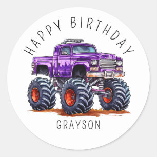 Personalized Purple Monster Truck Birthday Gift Classic Round Sticker