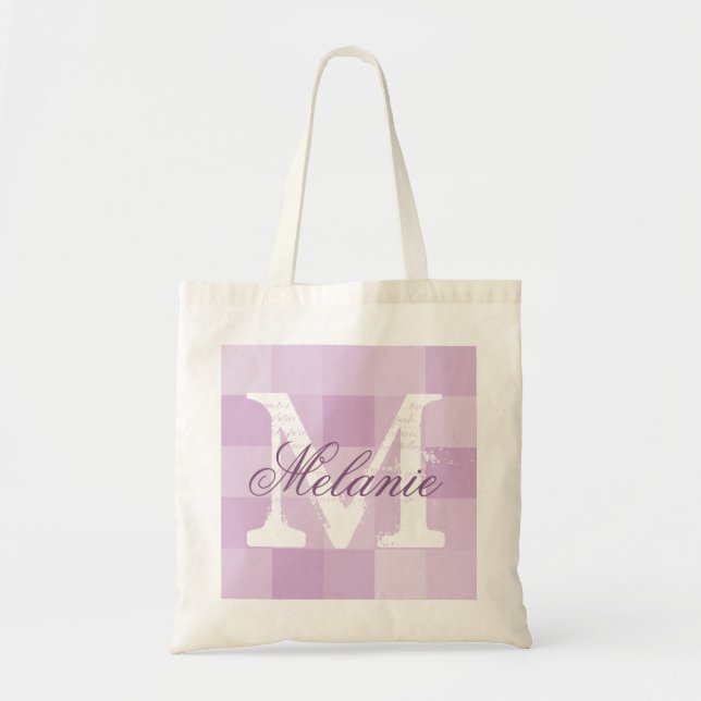 Personalized purple mosaic name monogram tote bag (Front)