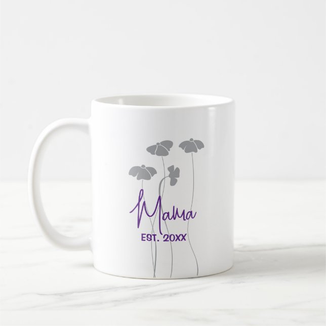 Personalized Purple Mug with gray flowers for Mom (Left)