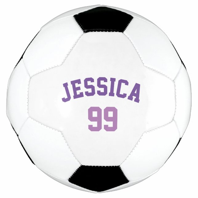 Personalized Purple Name Number Minimalistic Soccer Ball (Front)