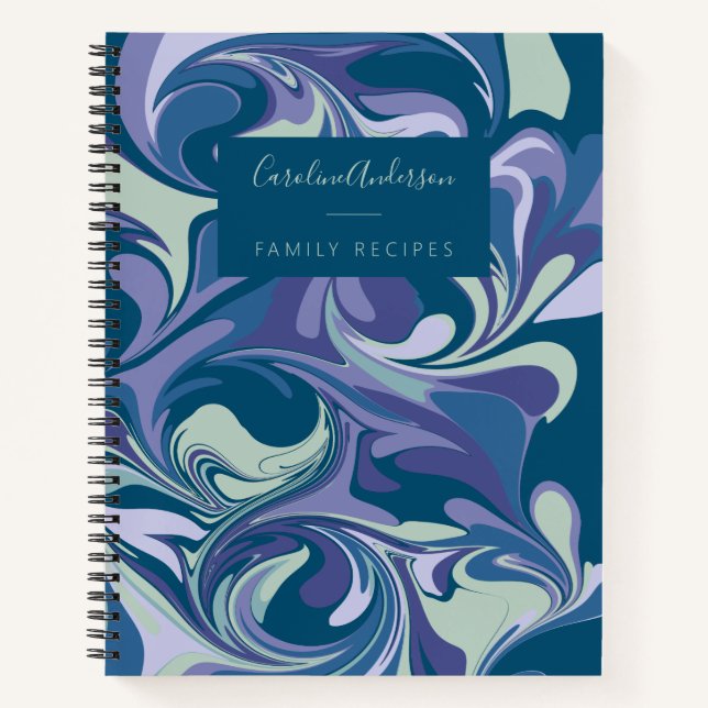 Personalized Purple Navy Marbled Family Recipe Notebook (Front)