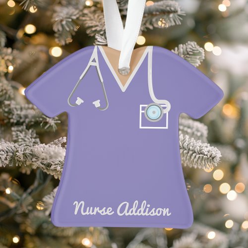 Personalized Purple Nurse Scrubs Nursing Gift Ornament