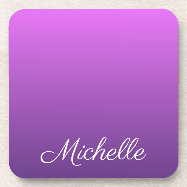 Personalized purple ombre beverage coaster (Front)