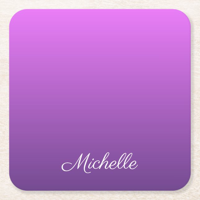 Personalized purple ombre square paper coaster (Front)