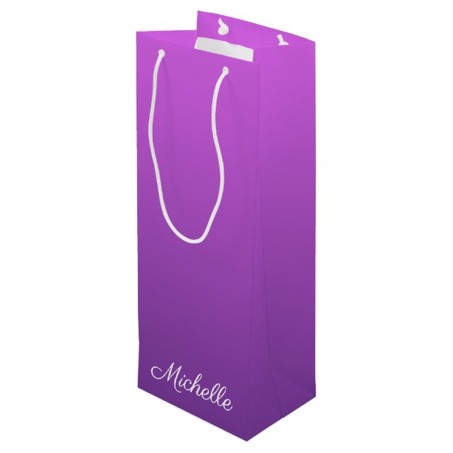 Personalized purple ombre wine gift bag (Back Angled)