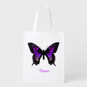 Personalized Purple Ombre Wing Butterfly Grocery Bag