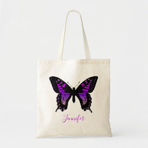 Personalized Purple Ombre Wing Butterfly Tote Bag
