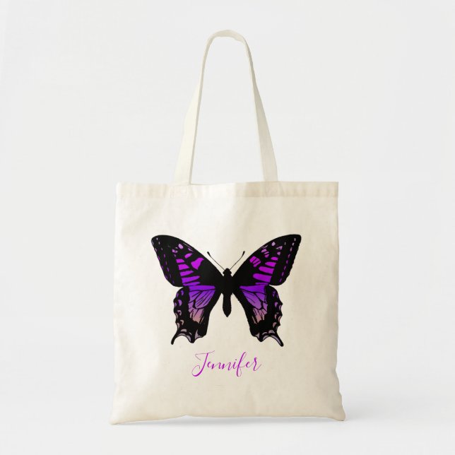 Personalized Purple Ombre Wing Butterfly Tote Bag (Front)