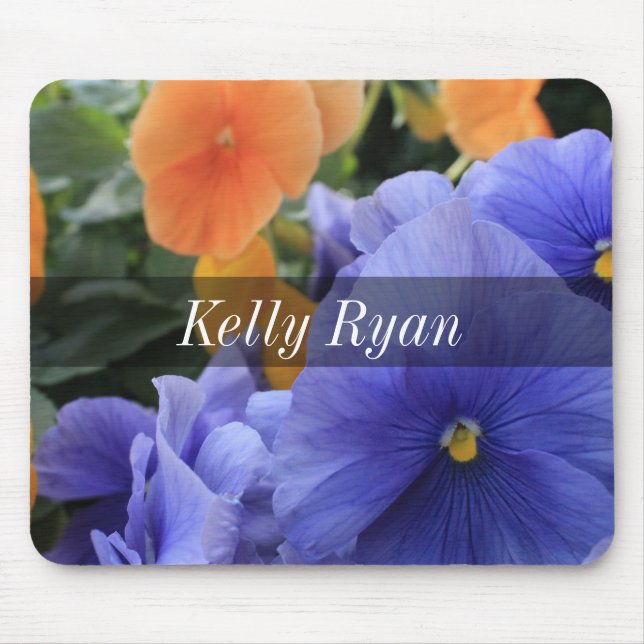 Personalized Purple & Orange Pansies, Photo 4810 Mouse Pad (Front)
