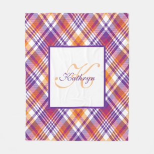 Personalized Purple, Orange & White Plaid Blanket