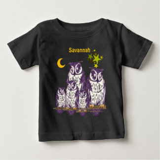 Personalized Purple Owls Moon and Stars Baby T-Shirt
