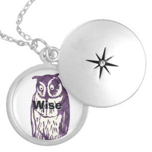 Personalized Purple Owls Moon and Stars Silver Plated Necklace