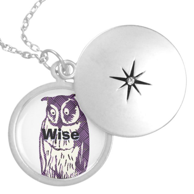 Personalized Purple Owls Moon and Stars Silver Plated Necklace (Front)
