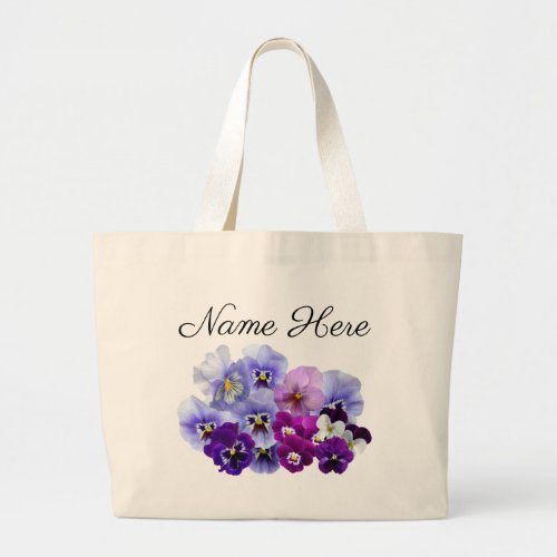 Personalized Purple Pansy Tote Bag