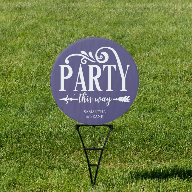 Personalized Purple Party This Way Wedding Sign (Insitu)