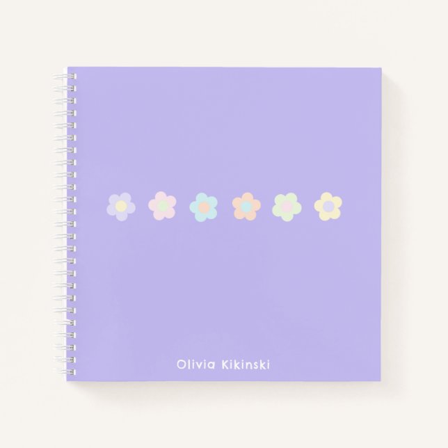 Personalized Purple Pastel Flower Notebook (Front)