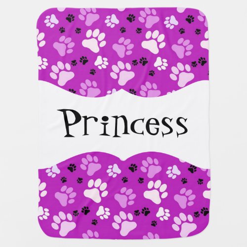 Personalized Purple Paw Print Dog Crate Blanket