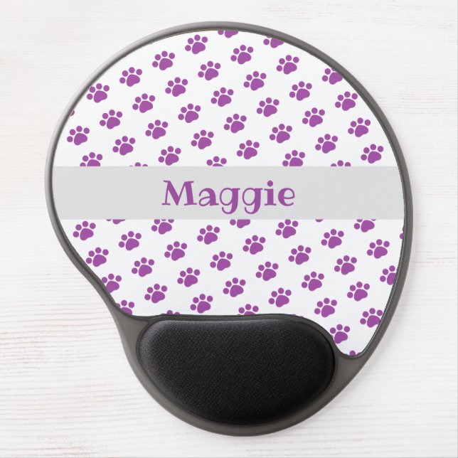 Personalized Purple Paw Print Pattern Gel Mouse Pad (Front)
