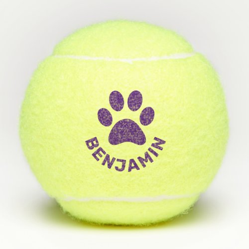 Personalized Purple Paw Print Pet Name Dog Tennis Balls