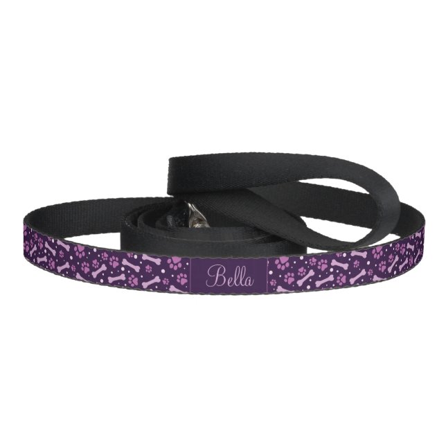 Personalized Purple Paw Prints Dog Pet Leash (Handle)