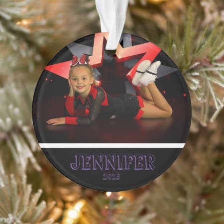 Personalized Purple Photo Cheerleading Ornament