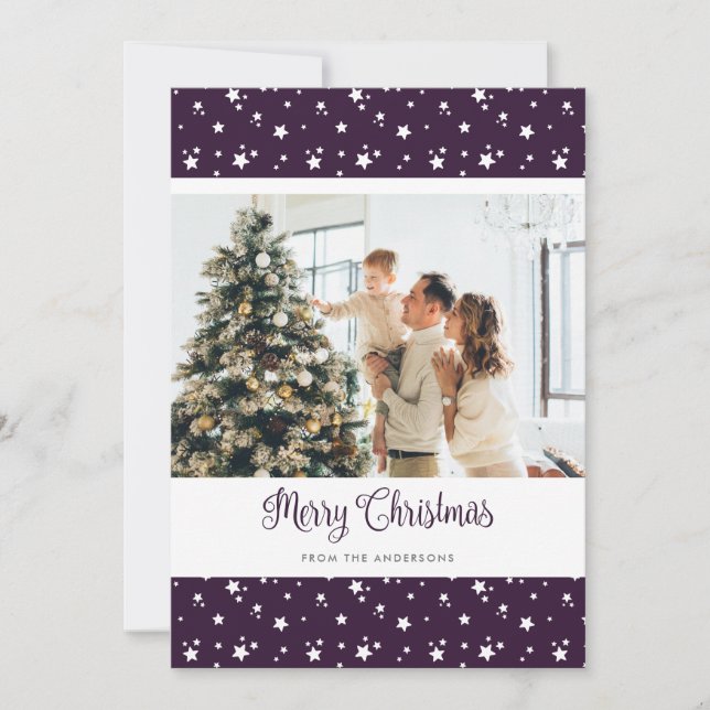 Personalized Purple Photo Merry Christmas Cards (Front)