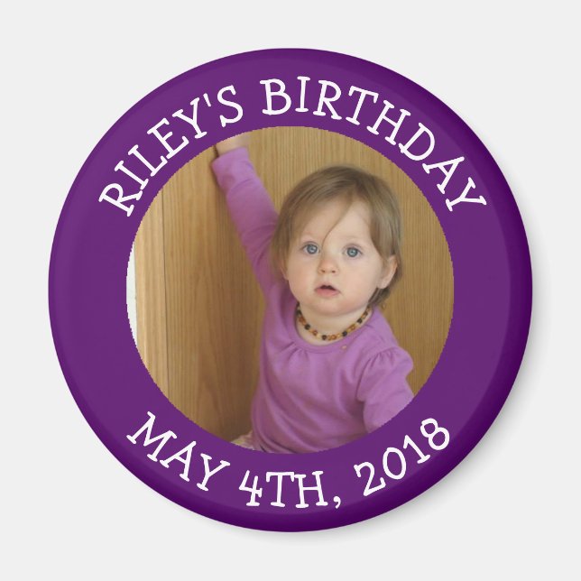 Personalized Purple Photo Reminder Magnet (Front)