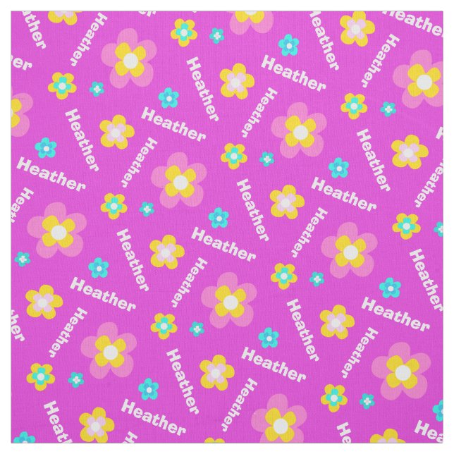 Personalized purple pink aqua white name pattern fabric (Swatch)