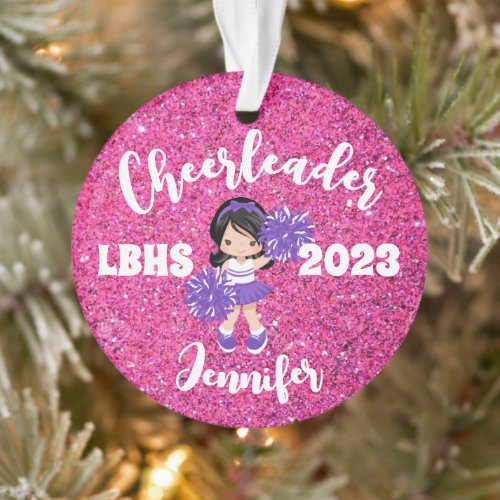 Personalized Purple  Pink Cheerleading Ornament 