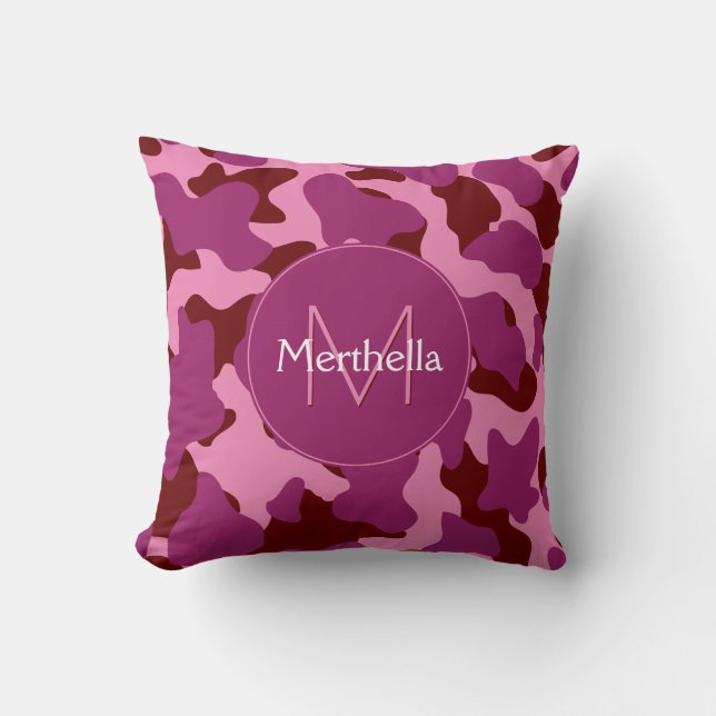Personalized Purple Pink Double Cow Print Monogram Throw Pillow (Front)