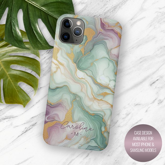 Personalized Purple Pink Green Gold Marble Pattern Case-Mate iPhone Case (Creator Uploaded)