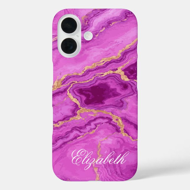 Personalized Purple & Pink Marble Case-Mate iPhone Case (Back)