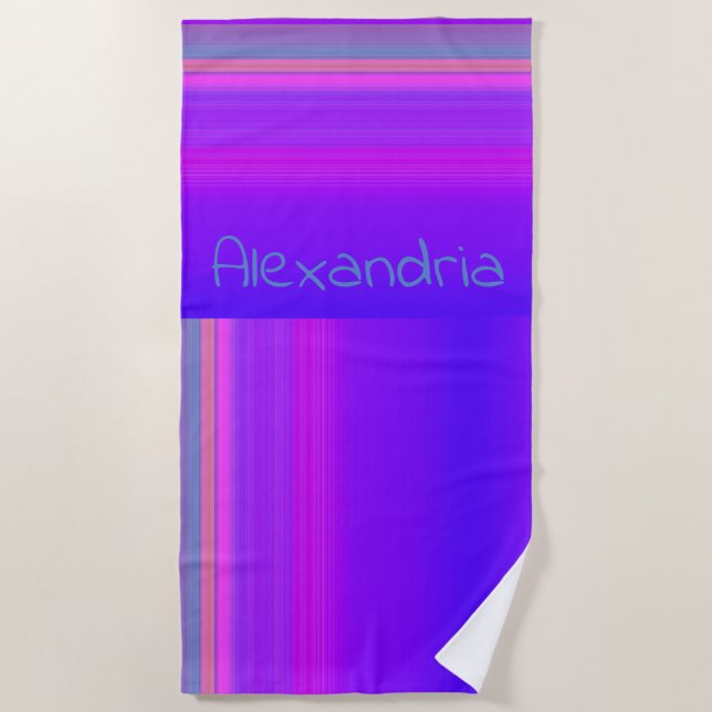 Personalized Purple Pink Ombre Stripe  Beach Towel (Front)