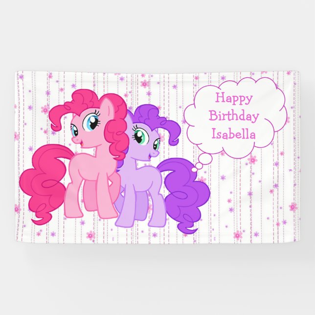 Personalized Purple & Pink Pony Happy Birthday Banner (Horizontal)