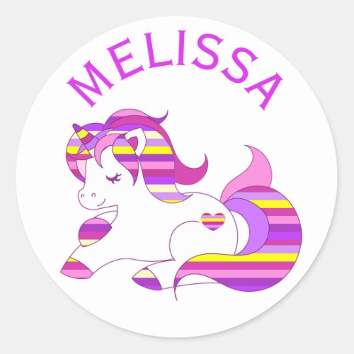 Personalized Purple  Pink Rainbow Unicorn Sticker
