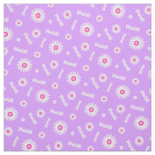 Personalized purple pink white daisy name pattern fabric