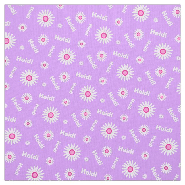Personalized purple pink white daisy name pattern fabric (Swatch)