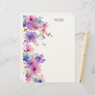 Personalized Purple Pink Wildflowers Florals Letterhead